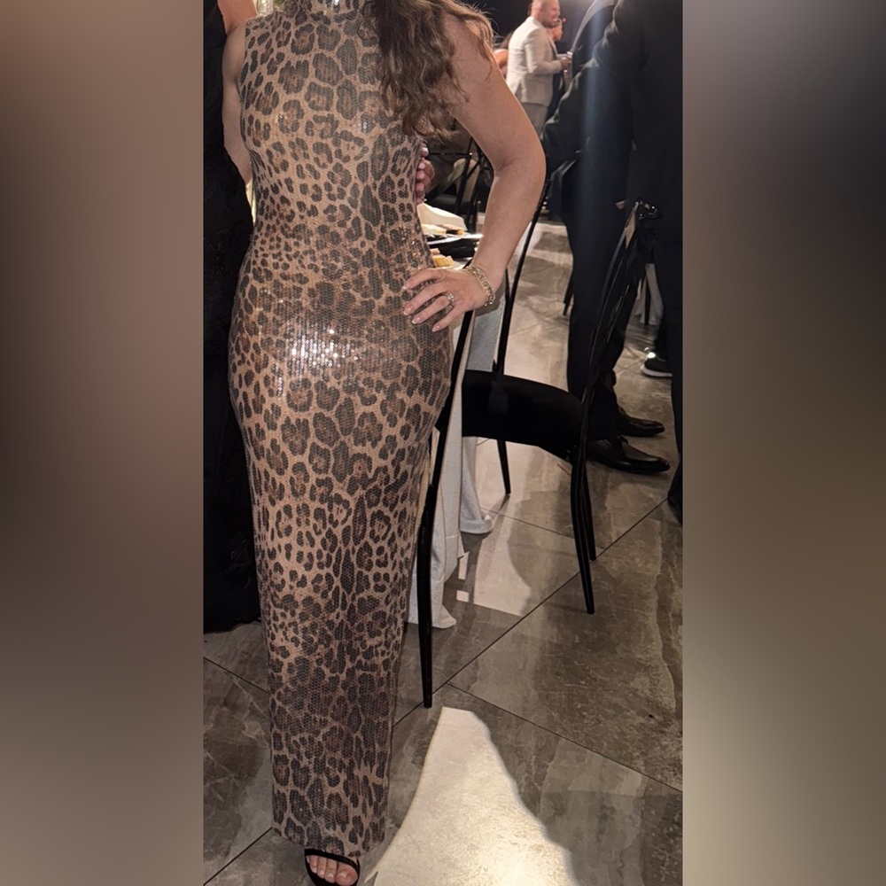Veronica Meshki Leopard Print Sequin Dress